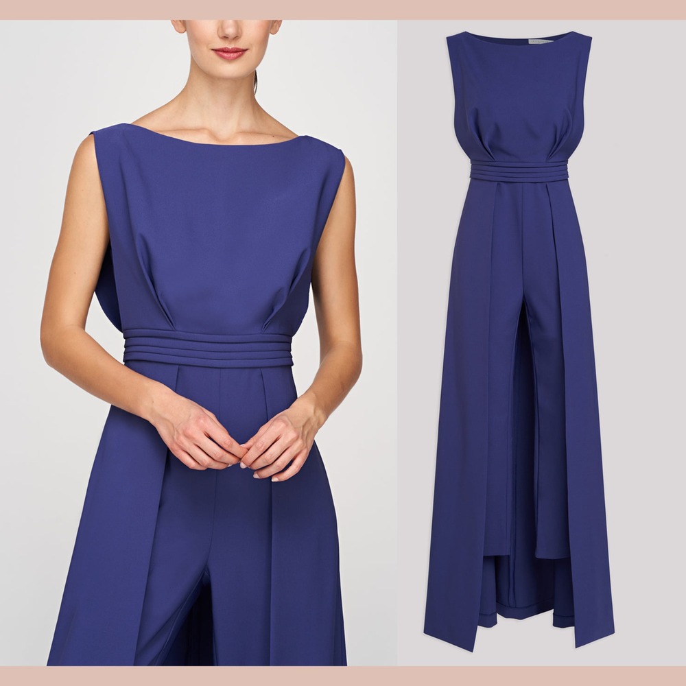 NEW $328 Kay Unger [ 12‎ ] Demi Walk Thru Jumpsuit in Cobalt Blue #J2072 - Picture 2 of 16